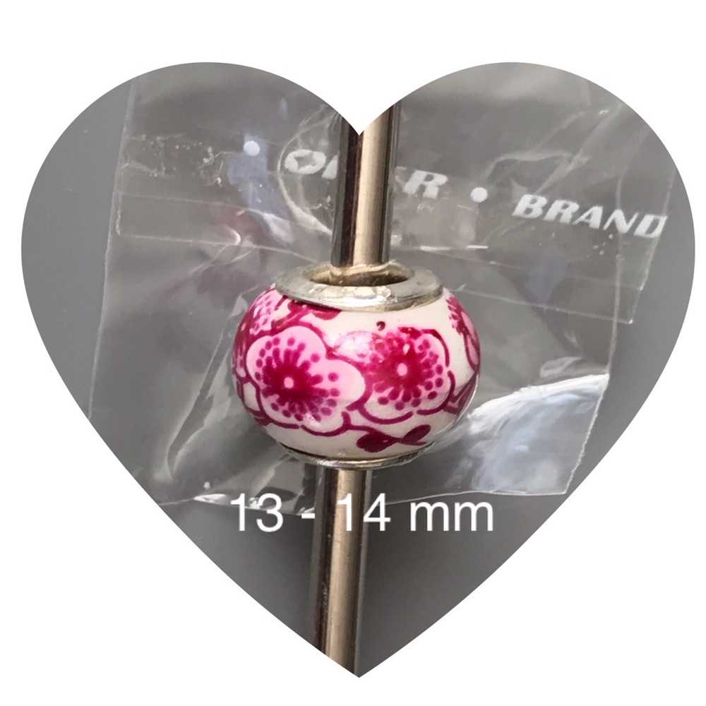 Oker Brand Bead light - dark pink flowers 13 - 14 mm 925 Euro Style